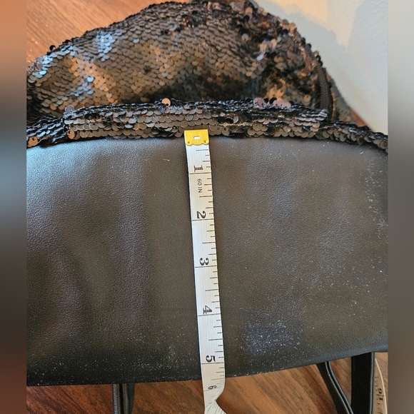 Black Sequined Faux Leather Small Backpack Adjustable Strap Silvertone Hardware - Picture 15 of 16